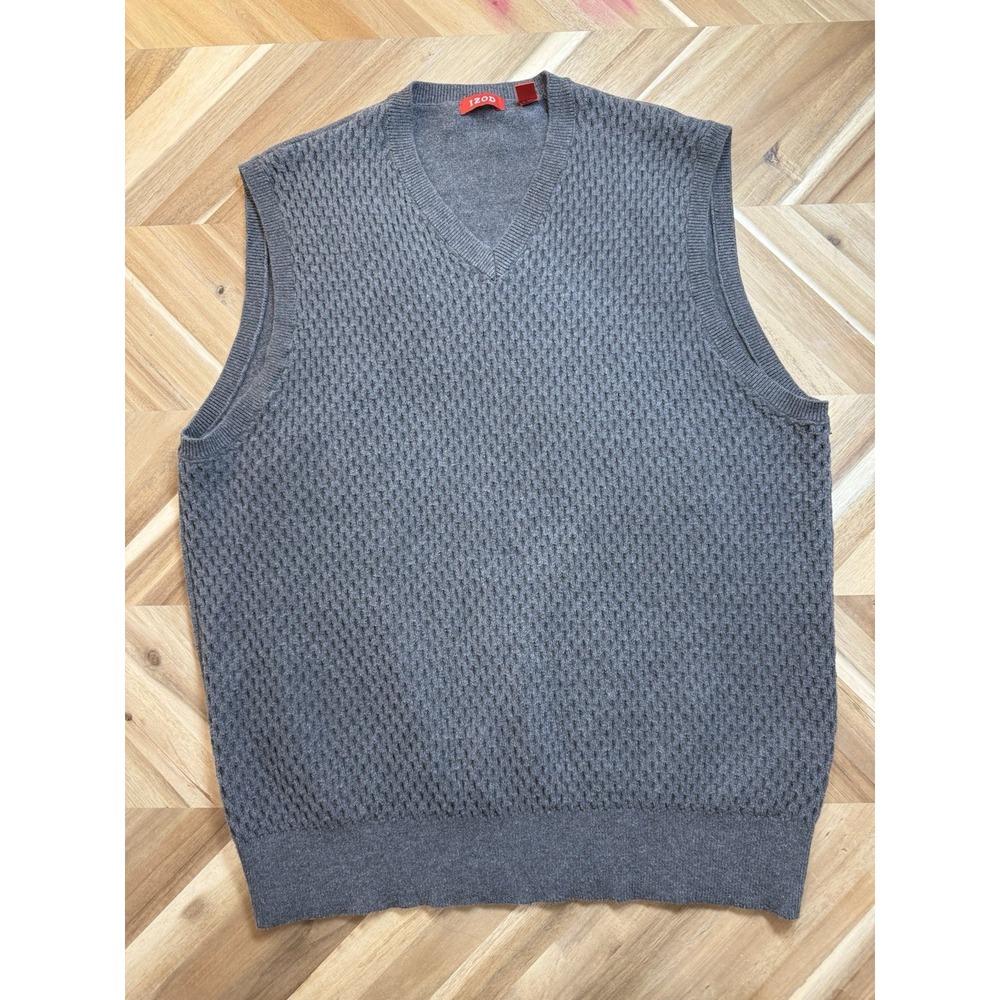 IZOD‎ Men L Gray Grandpacore Summer Sweater Vest V-Neck Cotton Classic Preppy